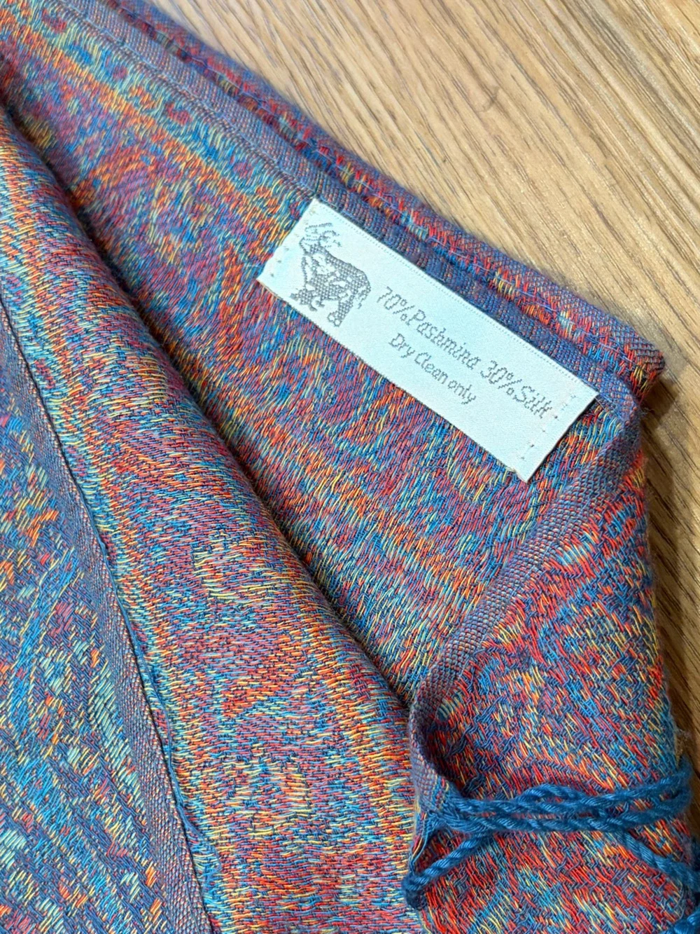Pashmina Silk Scarf Paisley Fringe Scarf in Blue and Purple